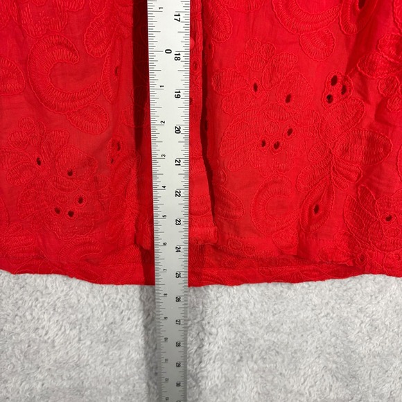 Calypso St. Barth Red Eyelet Embroidered Button Front Puff Sleeve Top Women's M - Picture 2 of 6